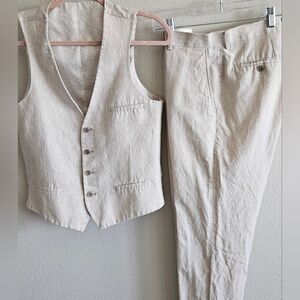 Bone Linen Vest and Pants Set